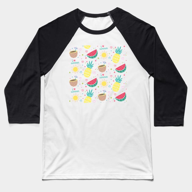 Summer 3 (watermelons and pineapple ) Baseball T-Shirt by Invisibleman17